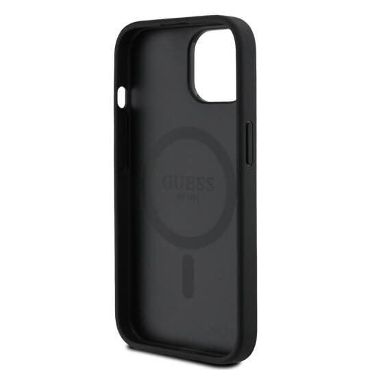 Apple iPhone 15 Kılıf Guess Orjinal Lisanslı M-safe Şarj Özellikli Sıcak Baskılı Üçgen Logolu PU Deri Peony Kapak - 16