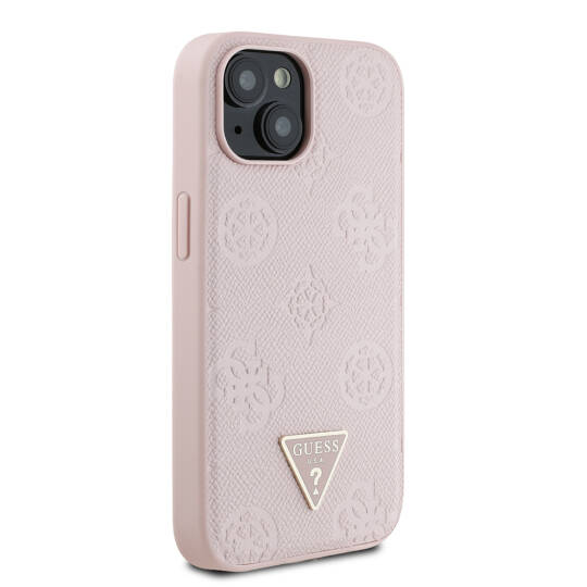 Apple iPhone 15 Kılıf Guess Orjinal Lisanslı M-safe Şarj Özellikli Sıcak Baskılı Üçgen Logolu PU Deri Peony Kapak - 20