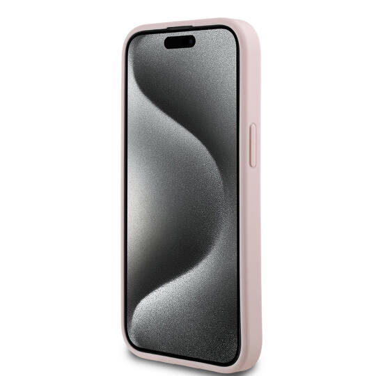 Apple iPhone 15 Kılıf Guess Orjinal Lisanslı M-safe Şarj Özellikli Sıcak Baskılı Üçgen Logolu PU Deri Peony Kapak - 21