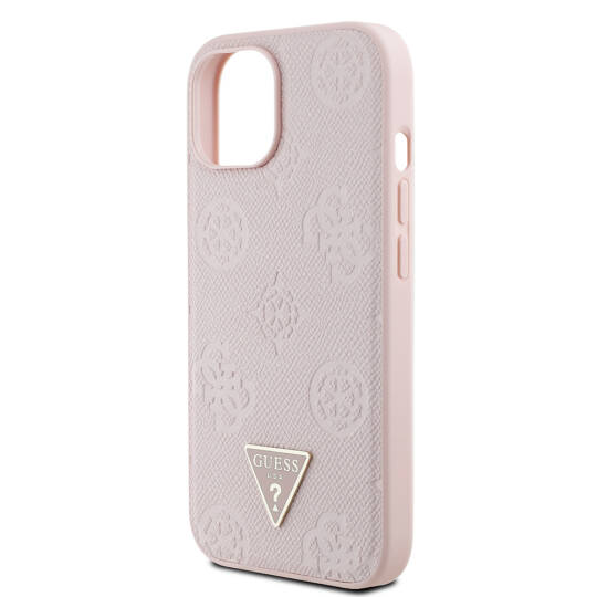Apple iPhone 15 Kılıf Guess Orjinal Lisanslı M-safe Şarj Özellikli Sıcak Baskılı Üçgen Logolu PU Deri Peony Kapak - 22