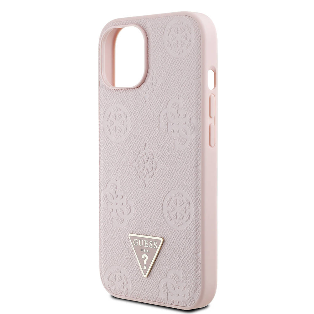 Apple iPhone 15 Kılıf Guess Orjinal Lisanslı M-safe Şarj Özellikli Sıcak Baskılı Üçgen Logolu PU Deri Peony Kapak - 22