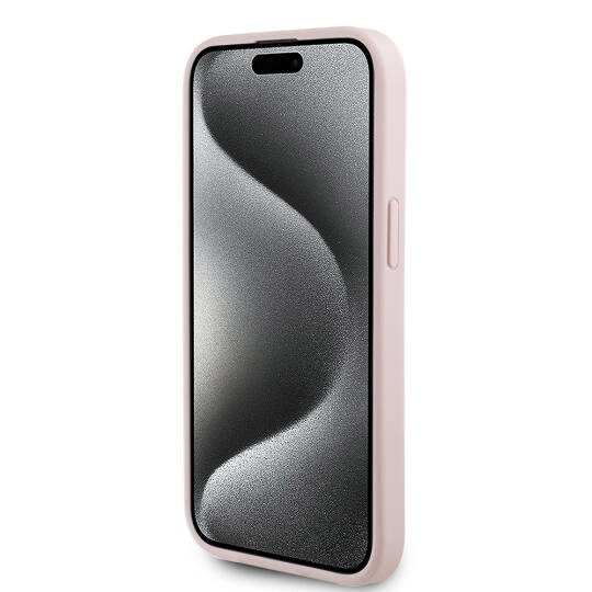 Apple iPhone 15 Kılıf Guess Orjinal Lisanslı M-safe Şarj Özellikli Taneli Çiçek Tasarımlı Metal Yazı Logolu Kapak - 7