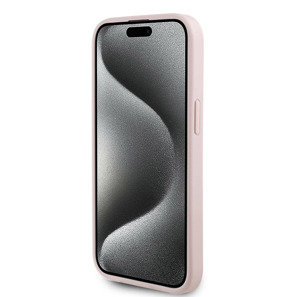 Apple iPhone 15 Kılıf Guess Orjinal Lisanslı M-safe Şarj Özellikli Taneli Çiçek Tasarımlı Metal Yazı Logolu Kapak - 7
