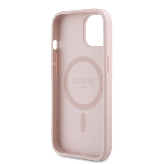 Apple iPhone 15 Kılıf Guess Orjinal Lisanslı M-safe Şarj Özellikli Taneli Çiçek Tasarımlı Metal Yazı Logolu Kapak - 9