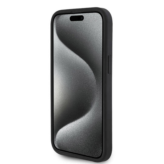 Apple iPhone 15 Kılıf Guess Orjinal Lisanslı M-safe Şarj Özellikli Taneli Çiçek Tasarımlı Metal Yazı Logolu Kapak - 14