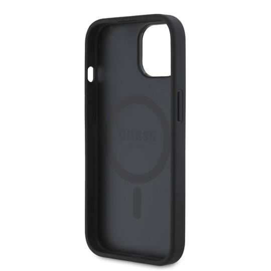 Apple iPhone 15 Kılıf Guess Orjinal Lisanslı M-safe Şarj Özellikli Taneli Çiçek Tasarımlı Metal Yazı Logolu Kapak - 16