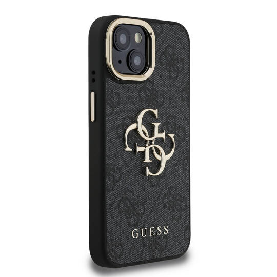 Apple iPhone 15 Kılıf Guess Orjinal Lisanslı PU Deri 4G Desenli Metal Büyük 4G ve Yazı Logolu Kamera Standlı Kapak - 8