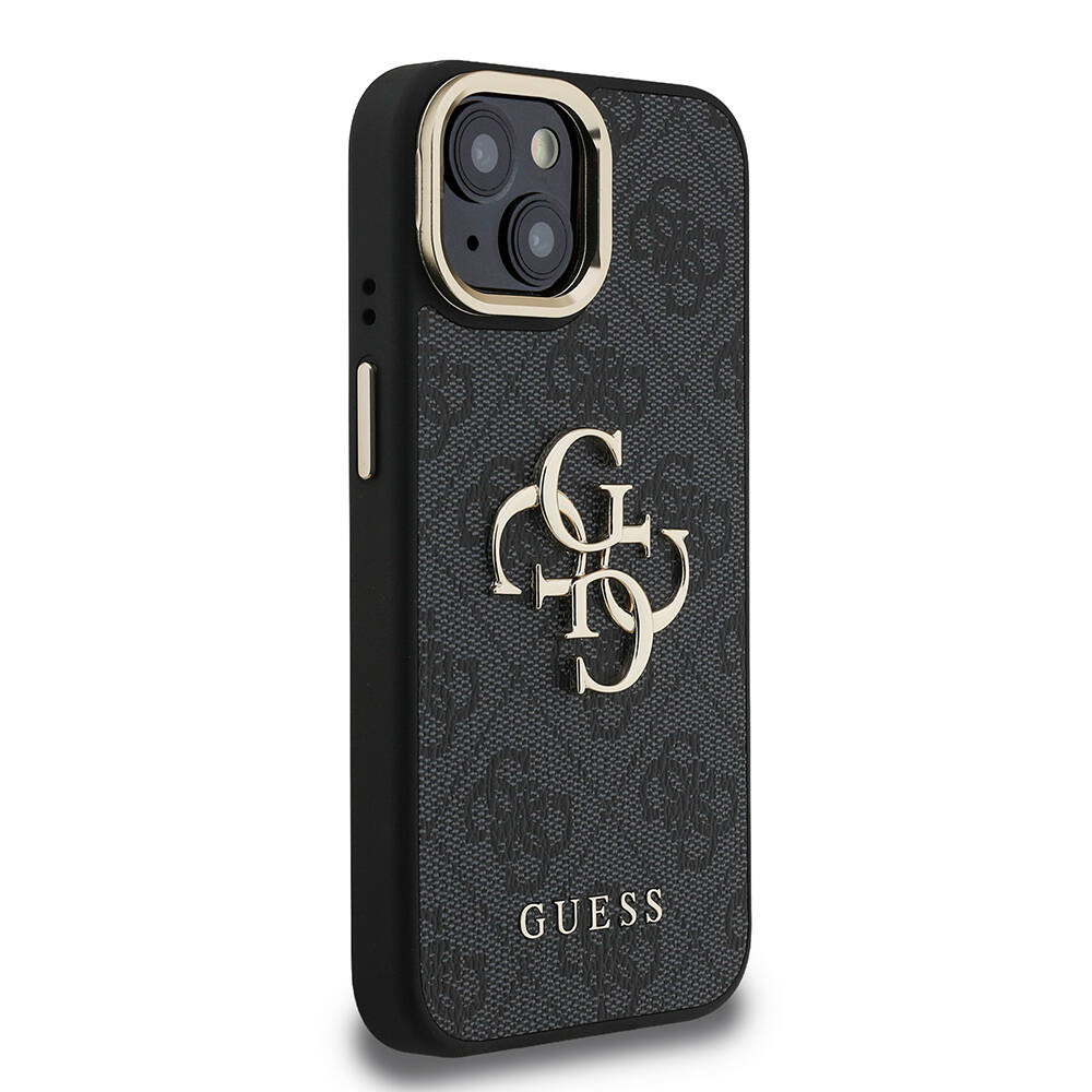 Apple iPhone 15 Kılıf Guess Orjinal Lisanslı PU Deri 4G Desenli Metal Büyük 4G ve Yazı Logolu Kamera Standlı Kapak - 8