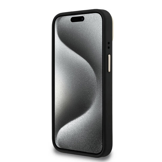 Apple iPhone 15 Kılıf Guess Orjinal Lisanslı PU Deri 4G Desenli Metal Büyük 4G ve Yazı Logolu Kamera Standlı Kapak - 9