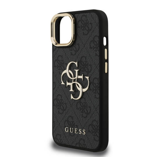 Apple iPhone 15 Kılıf Guess Orjinal Lisanslı PU Deri 4G Desenli Metal Büyük 4G ve Yazı Logolu Kamera Standlı Kapak - 10