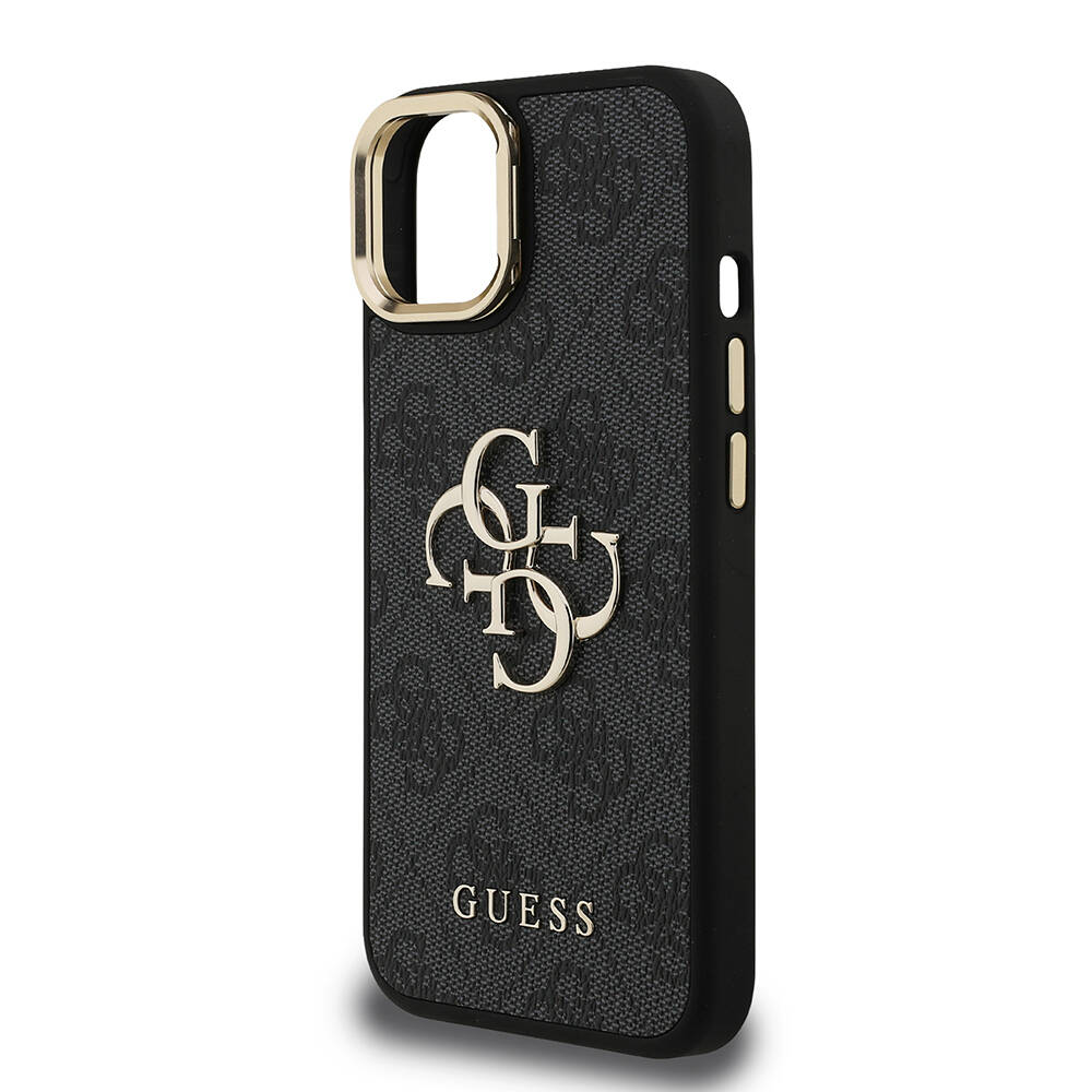 Apple iPhone 15 Kılıf Guess Orjinal Lisanslı PU Deri 4G Desenli Metal Büyük 4G ve Yazı Logolu Kamera Standlı Kapak - 10