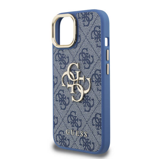 Apple iPhone 15 Kılıf Guess Orjinal Lisanslı PU Deri 4G Desenli Metal Büyük 4G ve Yazı Logolu Kamera Standlı Kapak - 17