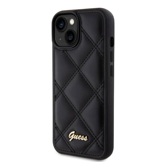 Apple iPhone 15 Kılıf Guess Orjinal Lisanslı PU Deri Metal Yazı Logolu Kapitone Kapak - 3