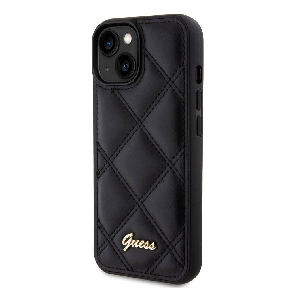 Apple iPhone 15 Kılıf Guess Orjinal Lisanslı PU Deri Metal Yazı Logolu Kapitone Kapak - 3