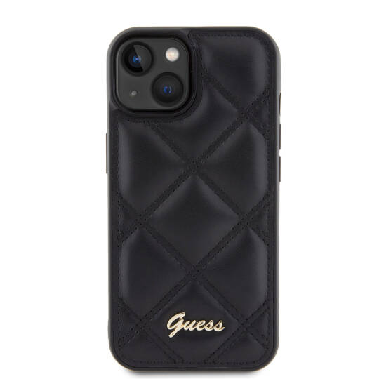 Apple iPhone 15 Kılıf Guess Orjinal Lisanslı PU Deri Metal Yazı Logolu Kapitone Kapak - 4
