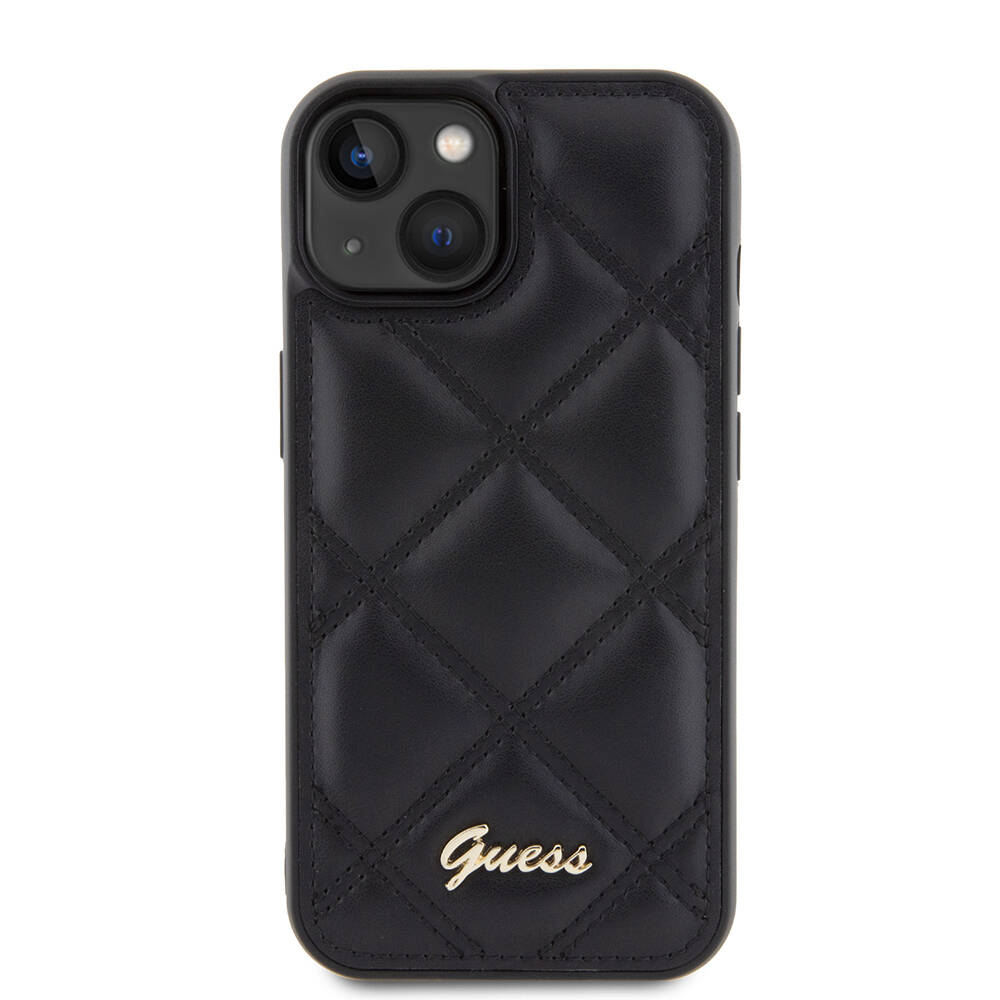 Apple iPhone 15 Kılıf Guess Orjinal Lisanslı PU Deri Metal Yazı Logolu Kapitone Kapak - 4