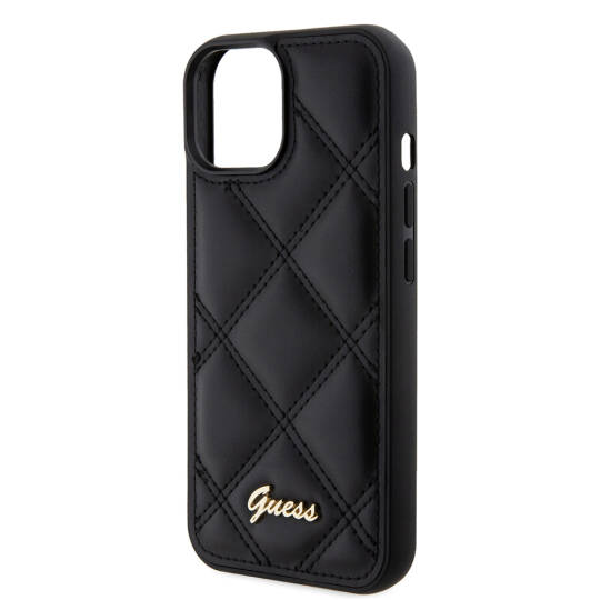 Apple iPhone 15 Kılıf Guess Orjinal Lisanslı PU Deri Metal Yazı Logolu Kapitone Kapak - 7