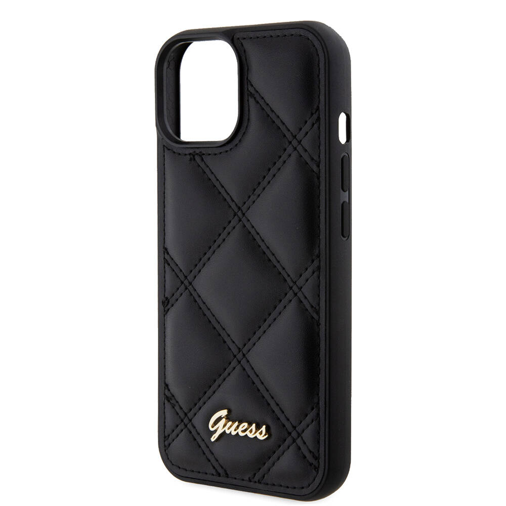Apple iPhone 15 Kılıf Guess Orjinal Lisanslı PU Deri Metal Yazı Logolu Kapitone Kapak - 7