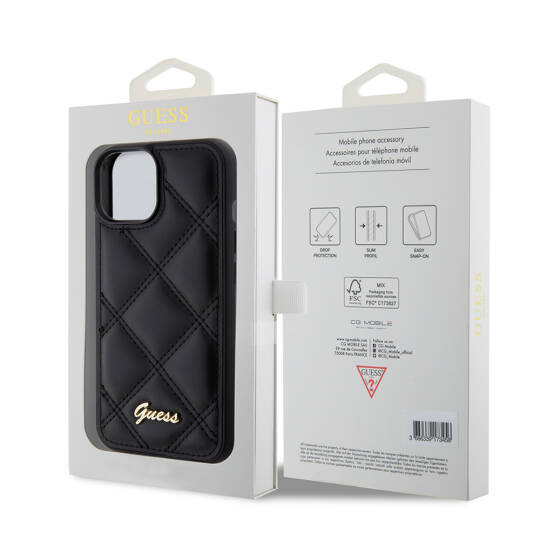 Apple iPhone 15 Kılıf Guess Orjinal Lisanslı PU Deri Metal Yazı Logolu Kapitone Kapak - 9