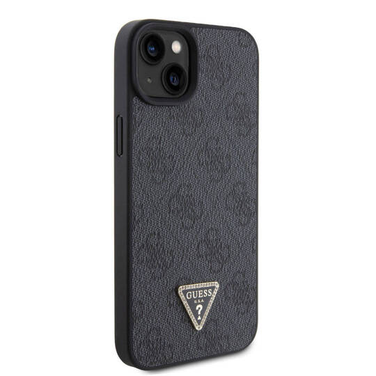 Apple iPhone 15 Kılıf Guess Orjinal Lisanslı PU Deri Taşlı Üçgen Logo 4G Desenli Strass Kapak - 23