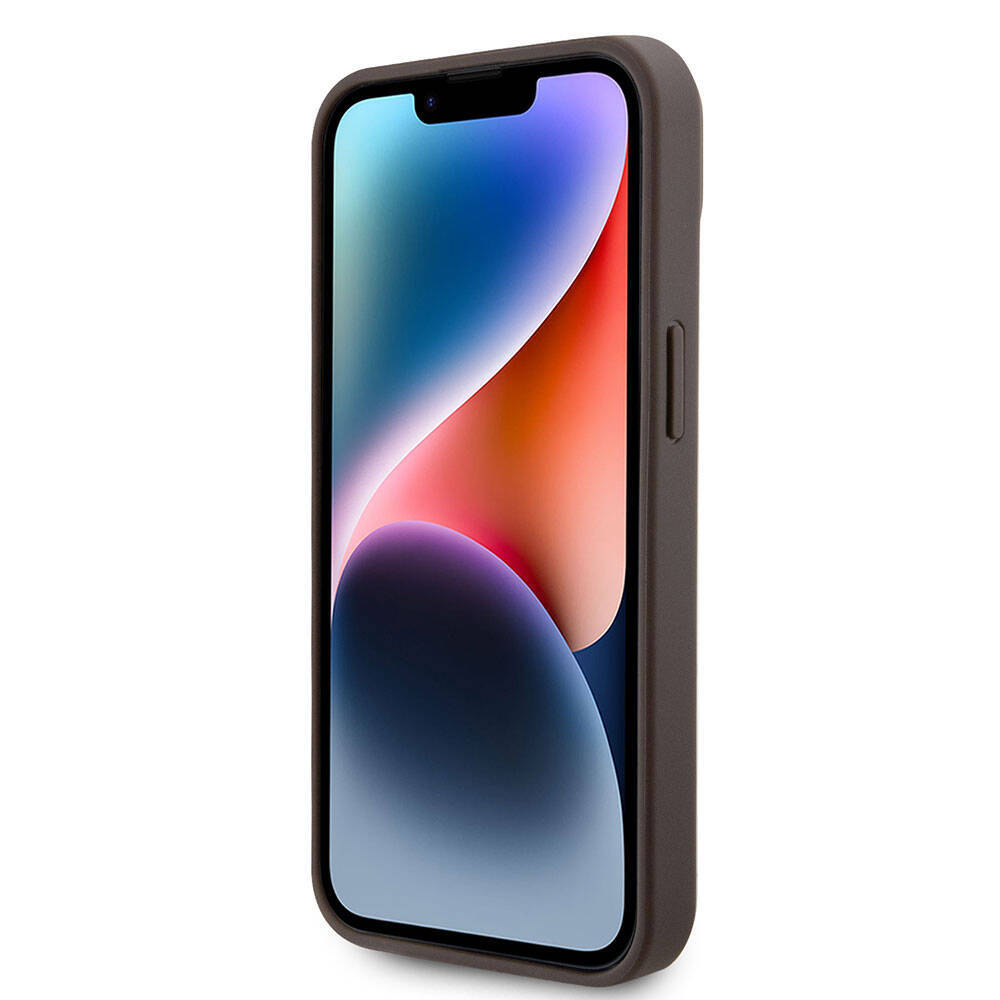 Apple iPhone 15 Kılıf Guess Orjinal Lisanslı PU Deri Taşlı Üçgen Logo 4G Desenli Strass Kapak - 10