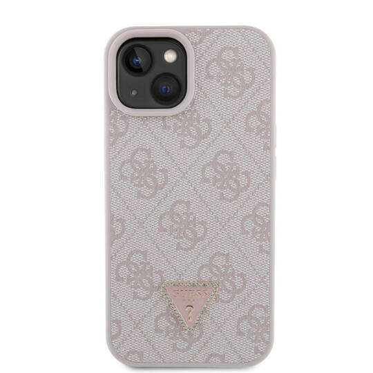 Apple iPhone 15 Kılıf Guess Orjinal Lisanslı PU Deri Taşlı Üçgen Logo 4G Desenli Strass Kapak - 17