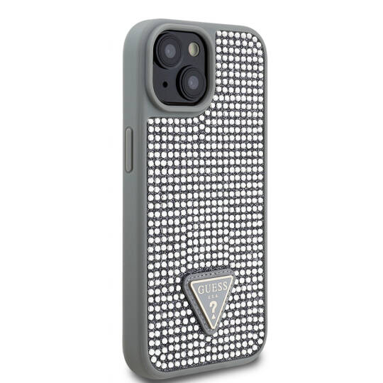 Apple iPhone 15 Kılıf Guess Orjinal Lisanslı Taşlı Arka Yüzey Üçgen Logolu Kapak - 15