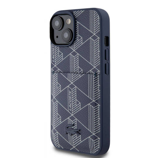 Apple iPhone 15 Kılıf Lacoste Orjinal Lisanslı M-safe Şarj Özellikli PU Deri Görünümlü Kartlıklı Karışık Monogram Desenli Kapak - 4