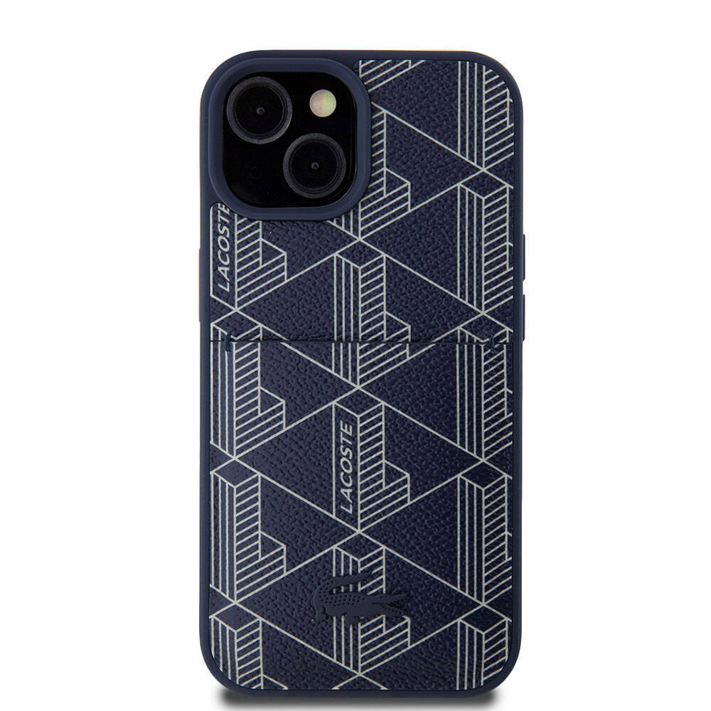 Apple iPhone 15 Kılıf Lacoste Orjinal Lisanslı M-safe Şarj Özellikli PU Deri Görünümlü Kartlıklı Karışık Monogram Desenli Kapak - 5