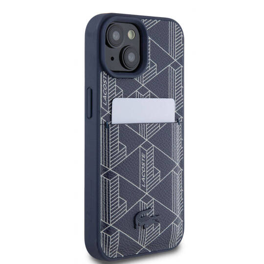 Apple iPhone 15 Kılıf Lacoste Orjinal Lisanslı M-safe Şarj Özellikli PU Deri Görünümlü Kartlıklı Karışık Monogram Desenli Kapak - 6