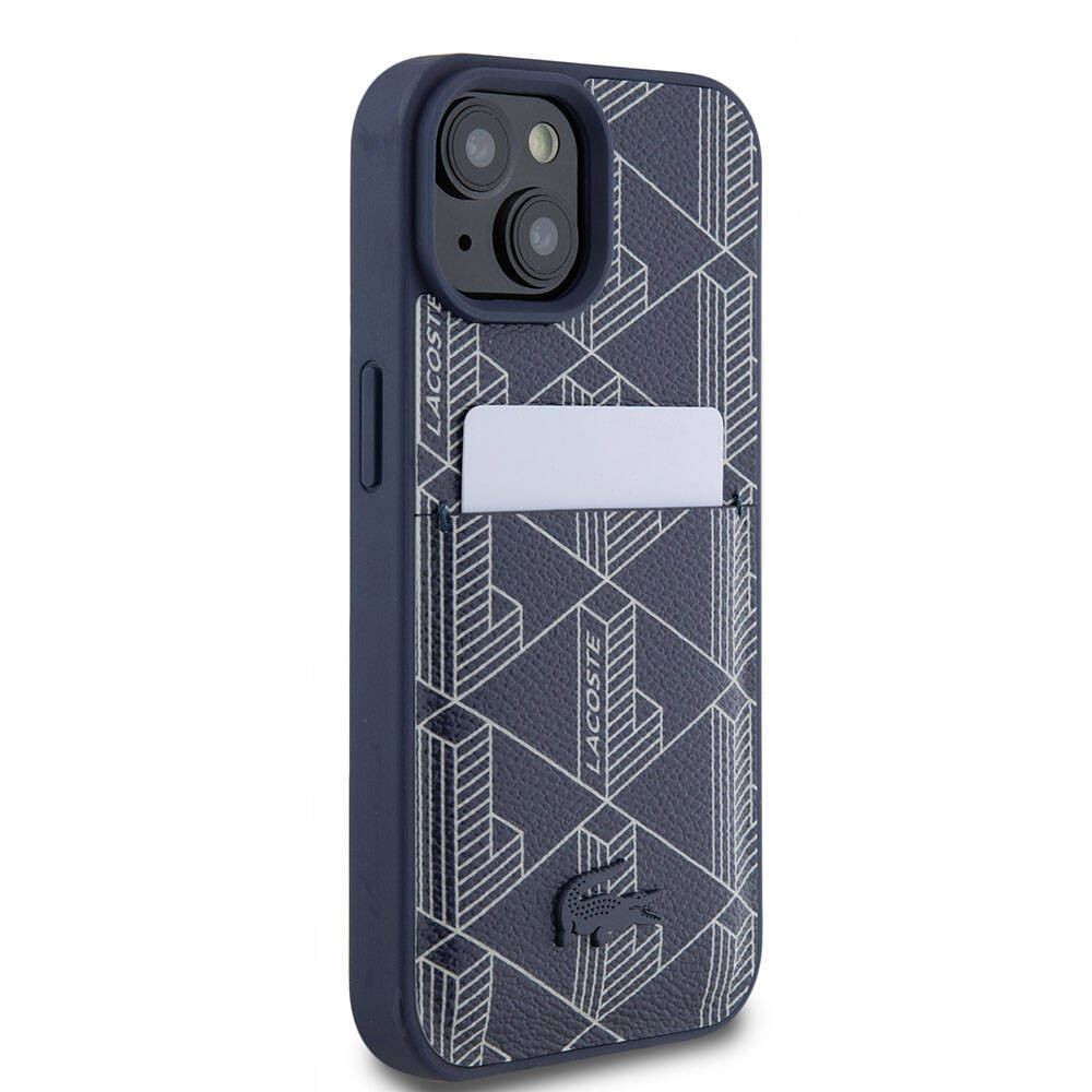 Apple iPhone 15 Kılıf Lacoste Orjinal Lisanslı M-safe Şarj Özellikli PU Deri Görünümlü Kartlıklı Karışık Monogram Desenli Kapak - 6