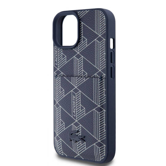 Apple iPhone 15 Kılıf Lacoste Orjinal Lisanslı M-safe Şarj Özellikli PU Deri Görünümlü Kartlıklı Karışık Monogram Desenli Kapak - 7