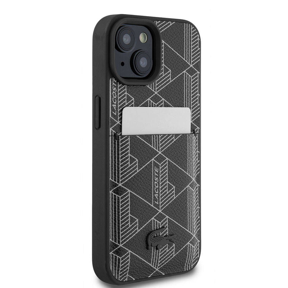 Apple iPhone 15 Kılıf Lacoste Orjinal Lisanslı M-safe Şarj Özellikli PU Deri Görünümlü Kartlıklı Karışık Monogram Desenli Kapak - 13
