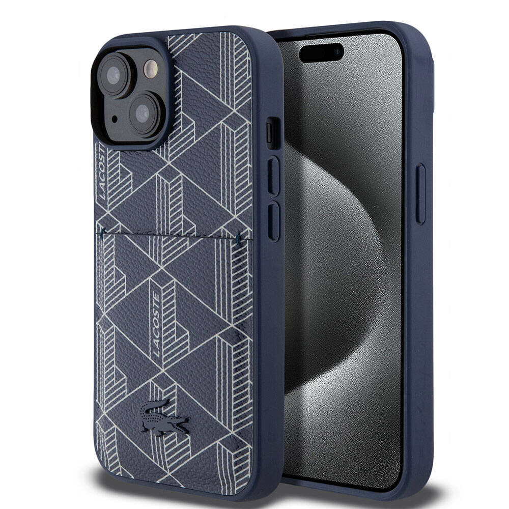 Apple iPhone 15 Kılıf Lacoste Orjinal Lisanslı M-safe Şarj Özellikli PU Deri Görünümlü Kartlıklı Karışık Monogram Desenli Kapak - 2