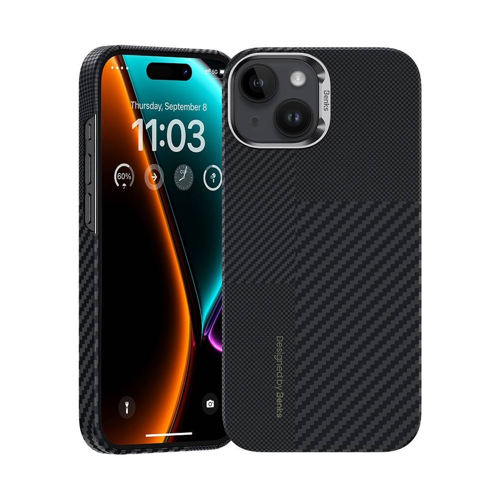 Apple iPhone 15 M-safe Şarj Özellikli Karbon Fiber Benks Montage ArmorAir Kevlar Kapak - 1