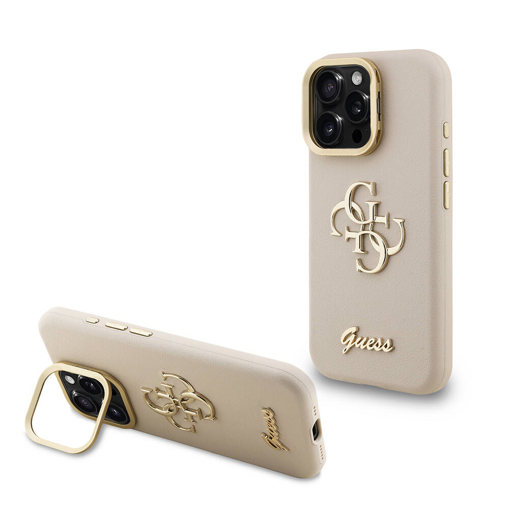 Apple iPhone 15 Pro Kılıf Guess Orjinal Lisanslı Grained Yazı Logolu Kamera Standlı Kapak - 22