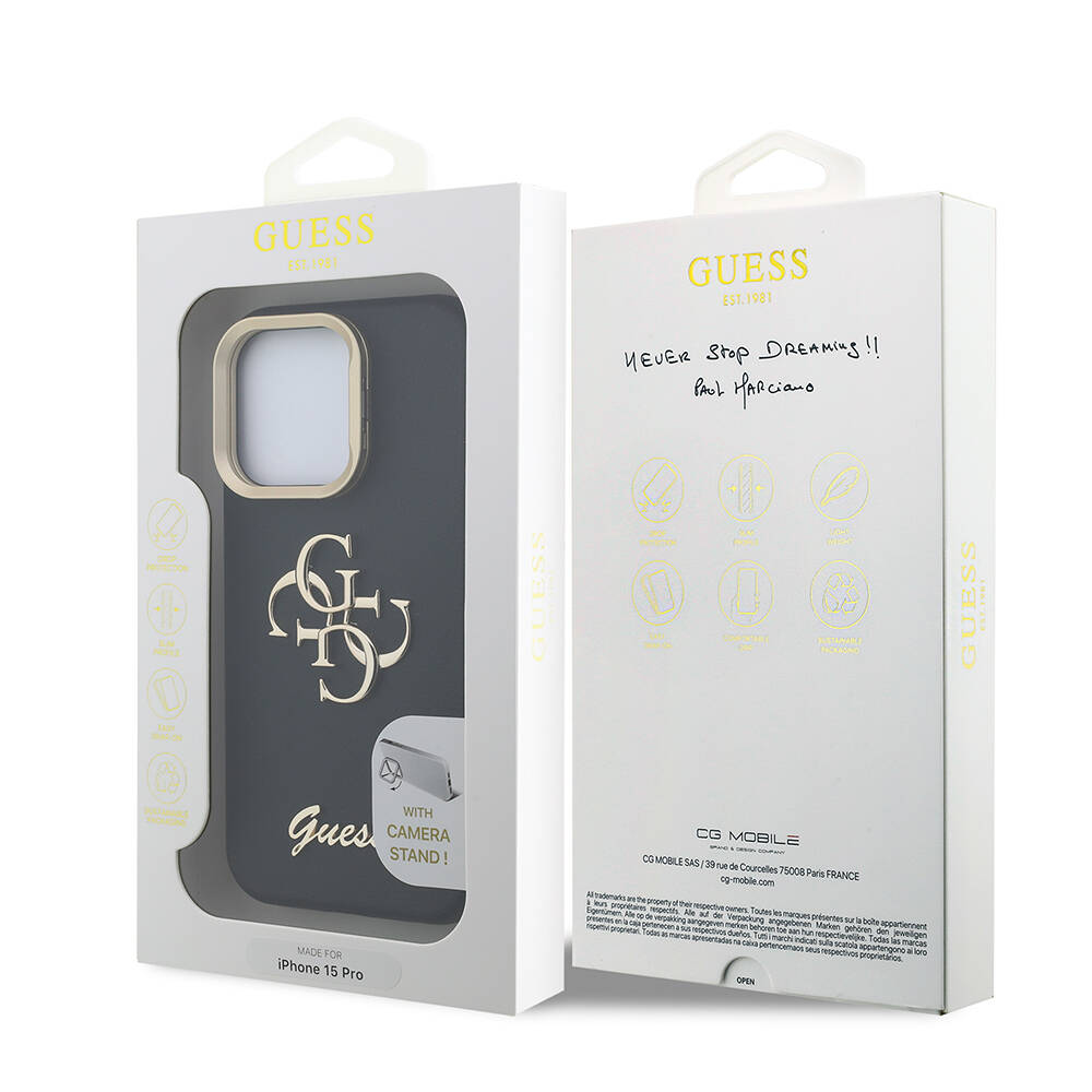 Apple iPhone 15 Pro Kılıf Guess Orjinal Lisanslı Grained Yazı Logolu Kamera Standlı Kapak - 8