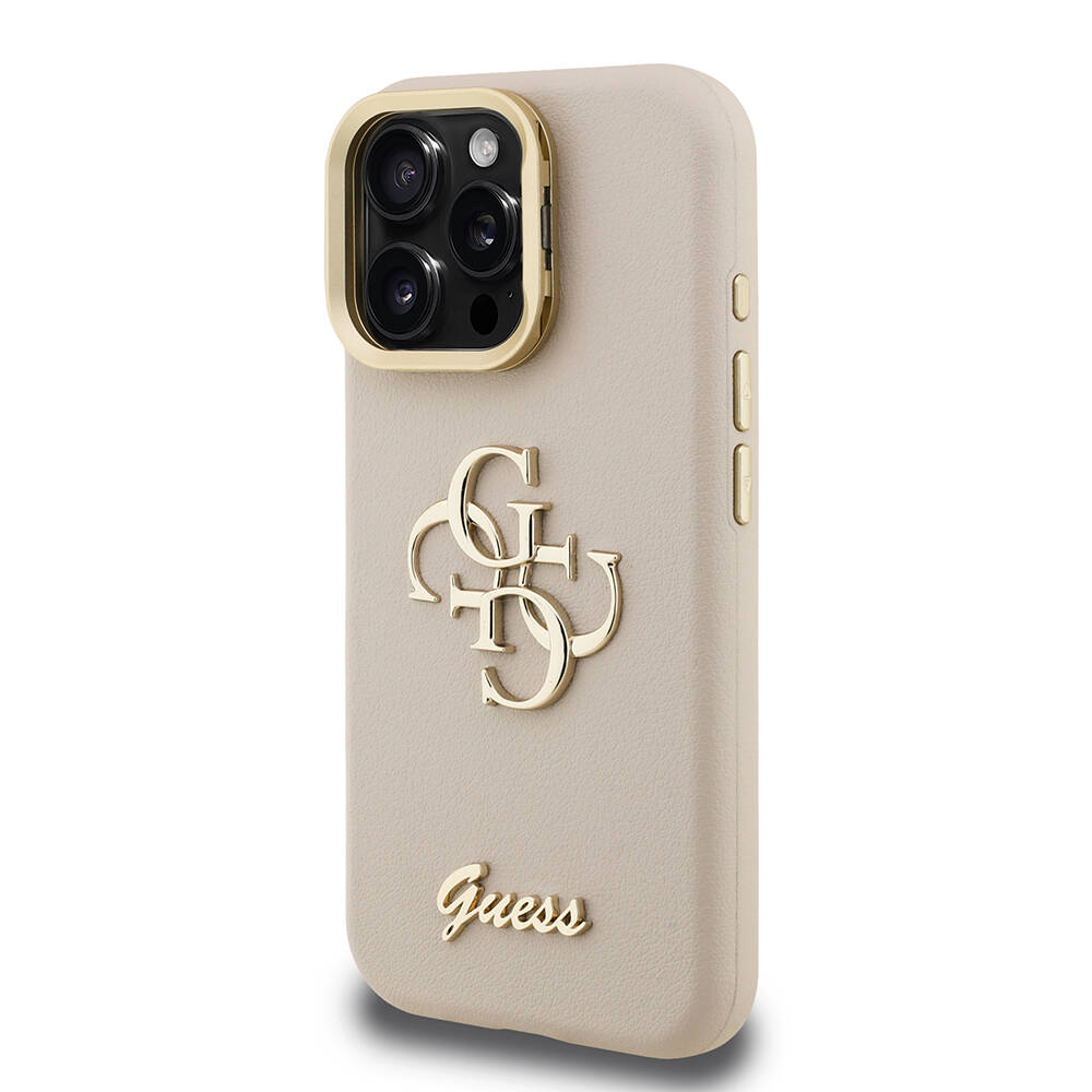 Apple iPhone 15 Pro Kılıf Guess Orjinal Lisanslı Grained Yazı Logolu Kamera Standlı Kapak - 15