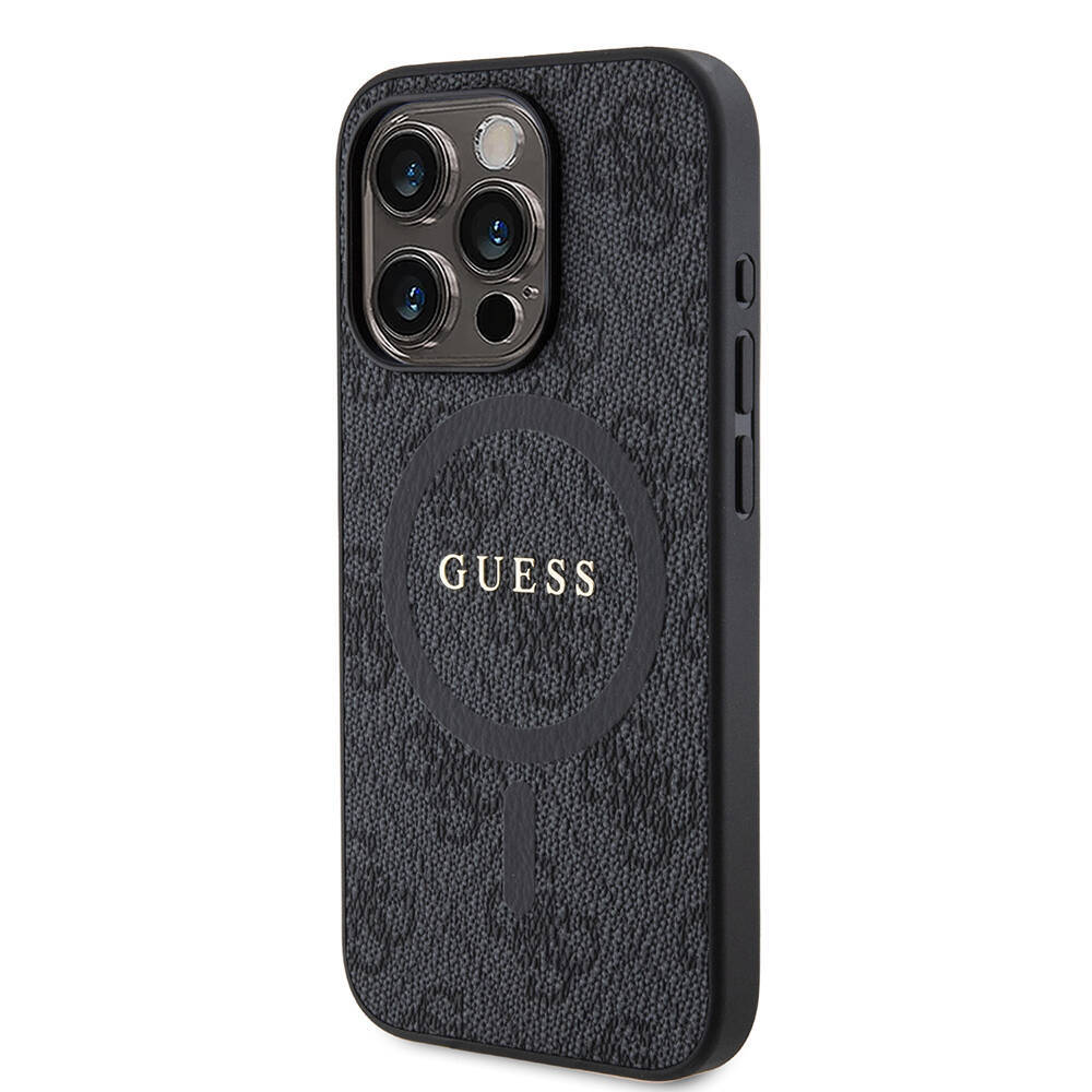 Apple iPhone 15 Pro Kılıf Guess Orjinal Lisanslı M-safe Şarj Özellikli PU Halkalı 4G Desenli Yazı Logolu Kapak - 6