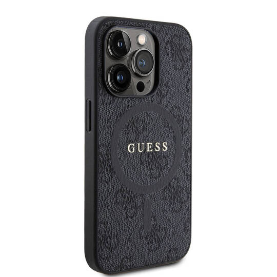 Apple iPhone 15 Pro Kılıf Guess Orjinal Lisanslı M-safe Şarj Özellikli PU Halkalı 4G Desenli Yazı Logolu Kapak - 7