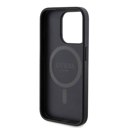 Apple iPhone 15 Pro Kılıf Guess Orjinal Lisanslı M-safe Şarj Özellikli PU Halkalı 4G Desenli Yazı Logolu Kapak - 10