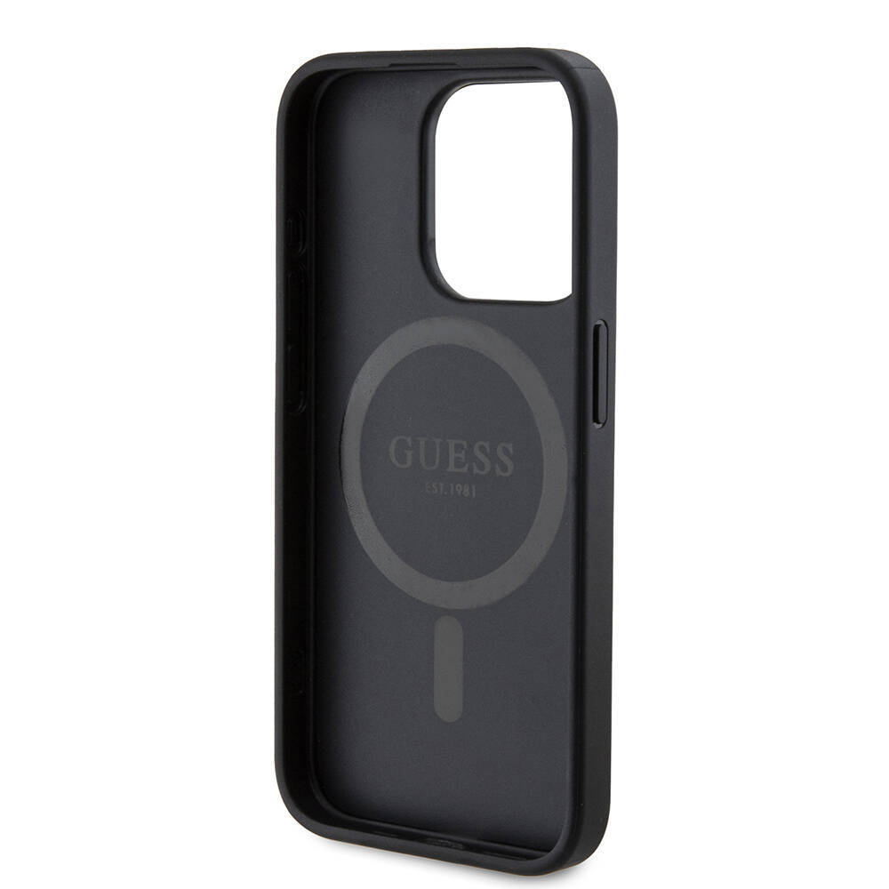 Apple iPhone 15 Pro Kılıf Guess Orjinal Lisanslı M-safe Şarj Özellikli PU Halkalı 4G Desenli Yazı Logolu Kapak - 10