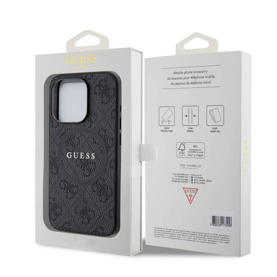 Apple iPhone 15 Pro Kılıf Guess Orjinal Lisanslı M-safe Şarj Özellikli PU Halkalı 4G Desenli Yazı Logolu Kapak - 11