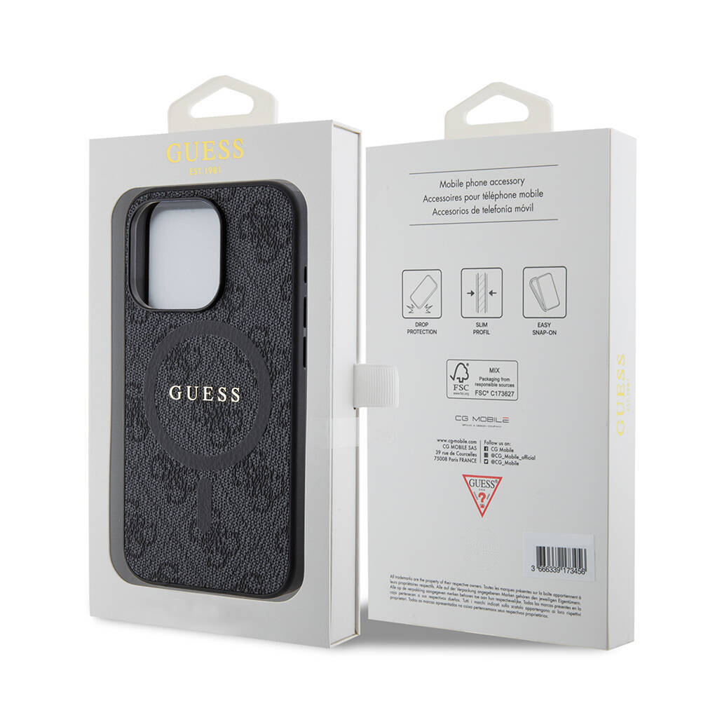 Apple iPhone 15 Pro Kılıf Guess Orjinal Lisanslı M-safe Şarj Özellikli PU Halkalı 4G Desenli Yazı Logolu Kapak - 11