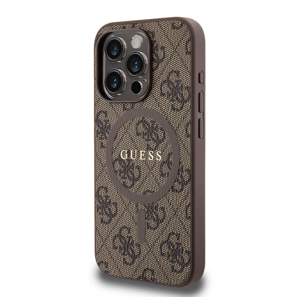 Apple iPhone 15 Pro Kılıf Guess Orjinal Lisanslı M-safe Şarj Özellikli PU Halkalı 4G Desenli Yazı Logolu Kapak - 12