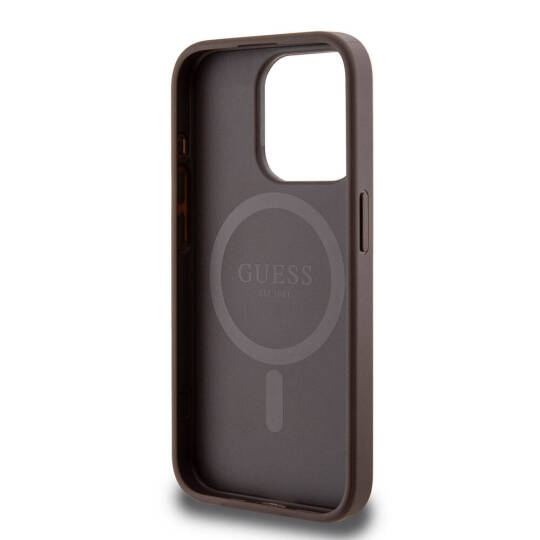 Apple iPhone 15 Pro Kılıf Guess Orjinal Lisanslı M-safe Şarj Özellikli PU Halkalı 4G Desenli Yazı Logolu Kapak - 16