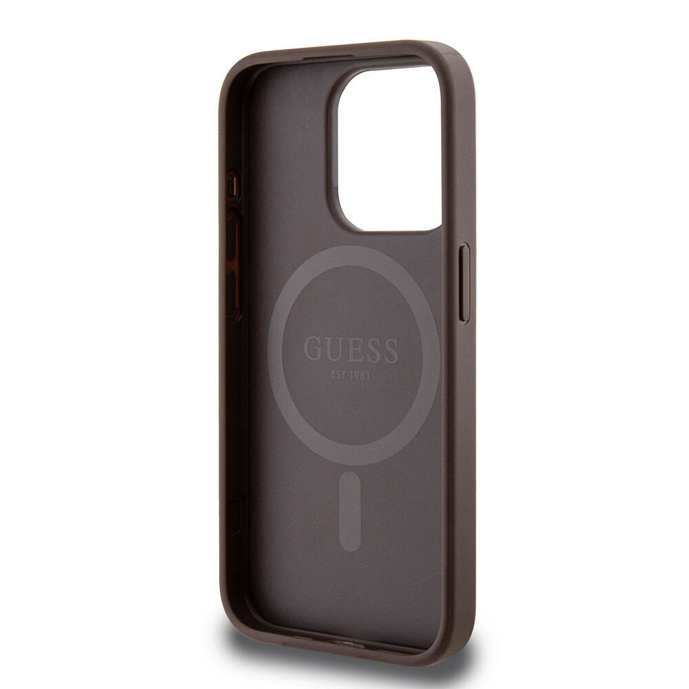 Apple iPhone 15 Pro Kılıf Guess Orjinal Lisanslı M-safe Şarj Özellikli PU Halkalı 4G Desenli Yazı Logolu Kapak - 16