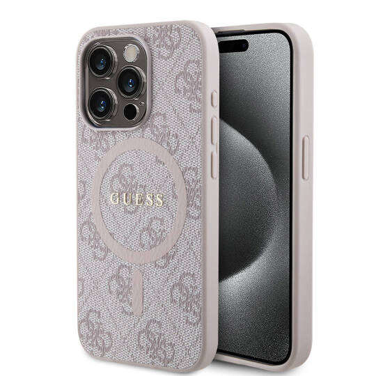 Apple iPhone 15 Pro Kılıf Guess Orjinal Lisanslı M-safe Şarj Özellikli PU Halkalı 4G Desenli Yazı Logolu Kapak - 18