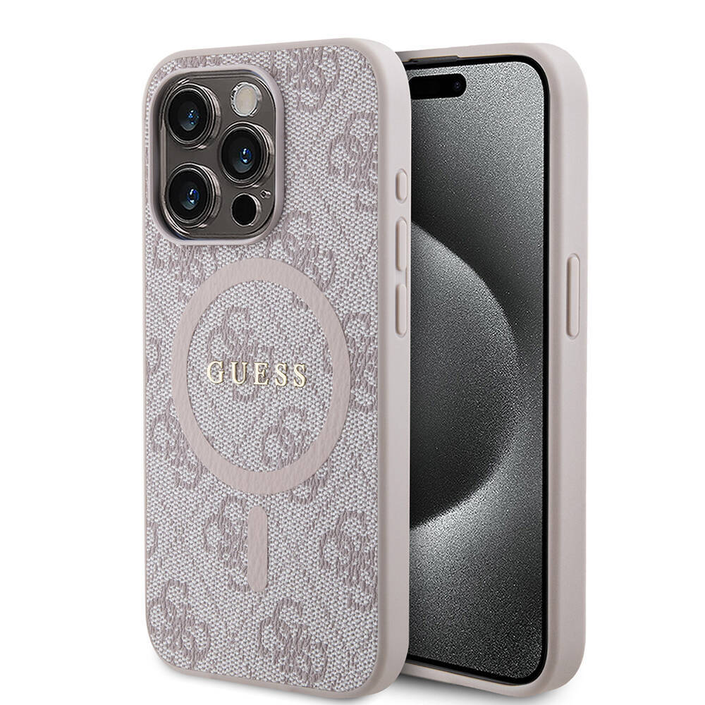Apple iPhone 15 Pro Kılıf Guess Orjinal Lisanslı M-safe Şarj Özellikli PU Halkalı 4G Desenli Yazı Logolu Kapak - 18