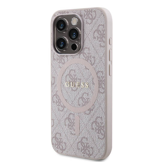 Apple iPhone 15 Pro Kılıf Guess Orjinal Lisanslı M-safe Şarj Özellikli PU Halkalı 4G Desenli Yazı Logolu Kapak - 19